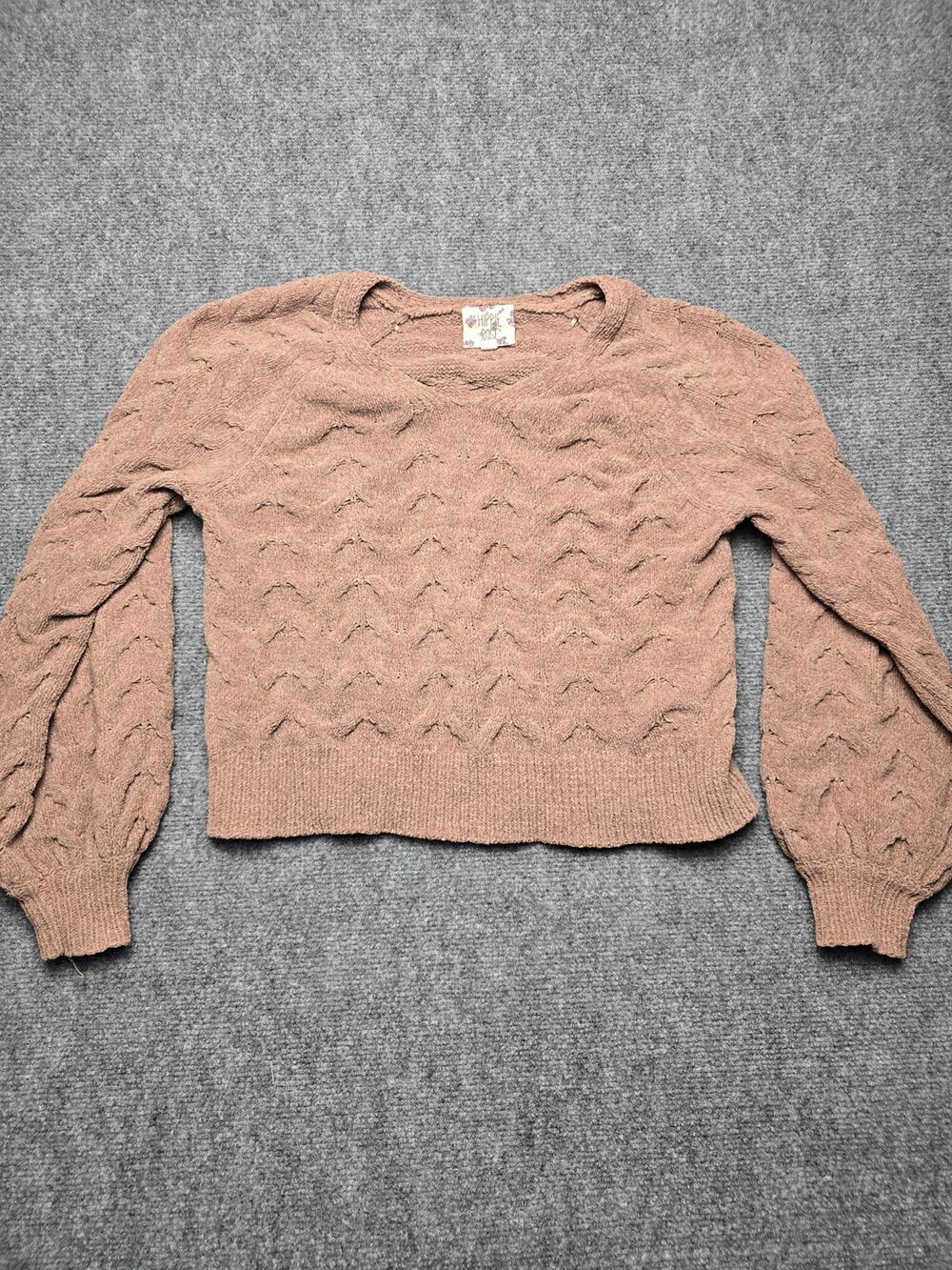 Hippie Rose Textured Knit Sweater Womens XS Brown Boho Cozy Crewneck